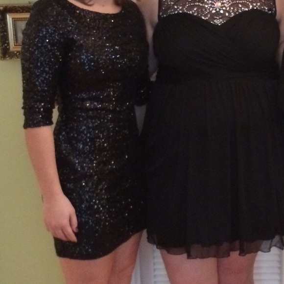 RUBY ROX Small Short Black Sequin Dress Y2K Homecoming Prom Wedding Bling Gothic - Picture 7 of 11